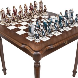 King Louis The Sun King Chessmen & Luxury Palazzo Chess & Checkers Table from Italy, high end chessboard, luxury chessboard
